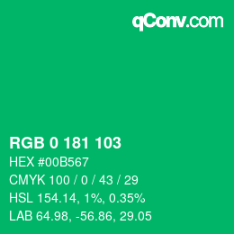 カラーコード: RGB 0 181 103 | qconv.com