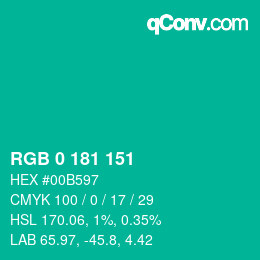Color code: RGB 0 181 151 | qconv.com