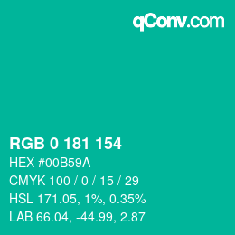 Color code: RGB 0 181 154 | qconv.com