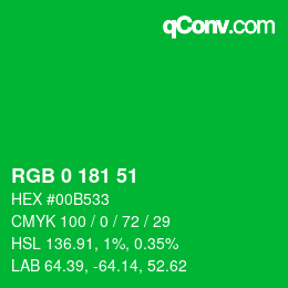 Color code: RGB 0 181 51 | qconv.com