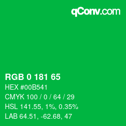 Color code: RGB 0 181 65 | qconv.com