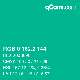 カラーコード: RGB 0 182.2 144 | qconv.com