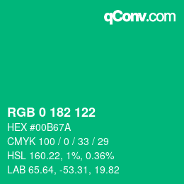 Color code: RGB 0 182 122 | qconv.com