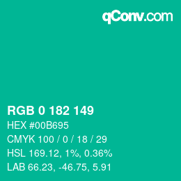 カラーコード: RGB 0 182 149 | qconv.com