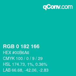 Color code: RGB 0 182 166 | qconv.com