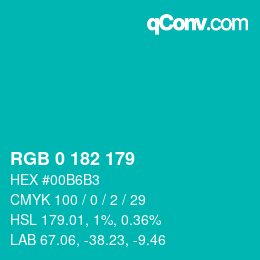 Color code: RGB 0 182 179 | qconv.com