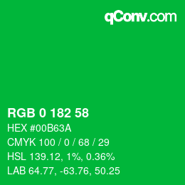 カラーコード: RGB 0 182 58 | qconv.com