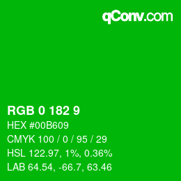 カラーコード: RGB 0 182 9 | qconv.com