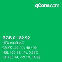 カラーコード: RGB 0 182 92 | qconv.com