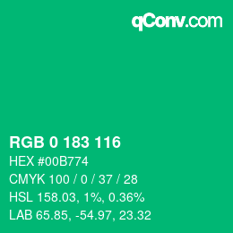 カラーコード: RGB 0 183 116 | qconv.com