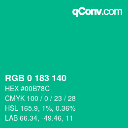 Color code: RGB 0 183 140 | qconv.com