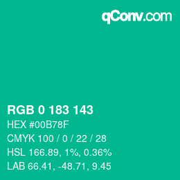 Color code: RGB 0 183 143 | qconv.com