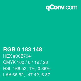 Color code: RGB 0 183 148 | qconv.com