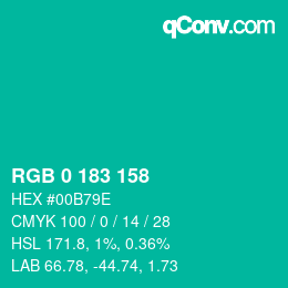 颜色代码: RGB 0 183 158 | qconv.com