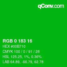 Color code: RGB 0 183 16 | qconv.com