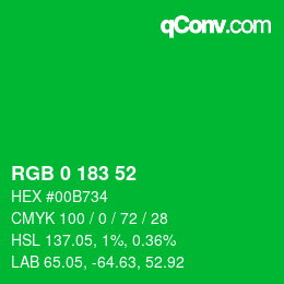 Color code: RGB 0 183 52 | qconv.com