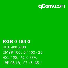 カラーコード: RGB 0 184 0 | qconv.com
