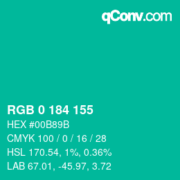 カラーコード: RGB 0 184 155 | qconv.com