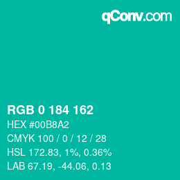 颜色代码: RGB 0 184 162 | qconv.com