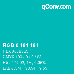 Color code: RGB 0 184 181 | qconv.com