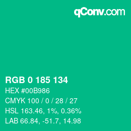 Color code: RGB 0 185 134 | qconv.com