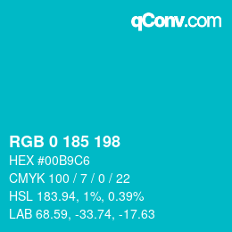 Color code: RGB 0 185 198 | qconv.com
