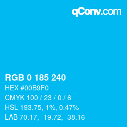 Color code: RGB 0 185 240 | qconv.com