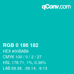 Color code: RGB 0 186 182 | qconv.com