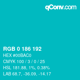 Color code: RGB 0 186 192 | qconv.com