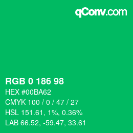 Color code: RGB 0 186 98 | qconv.com