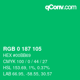 Color code: RGB 0 187 105 | qconv.com