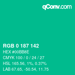 Color code: RGB 0 187 142 | qconv.com