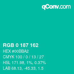 カラーコード: RGB 0 187 162 | qconv.com