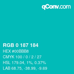 Color code: RGB 0 187 184 | qconv.com