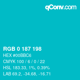 Color code: RGB 0 187 198 | qconv.com