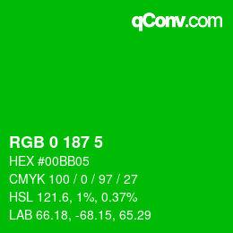 Color code: RGB 0 187 5 | qconv.com