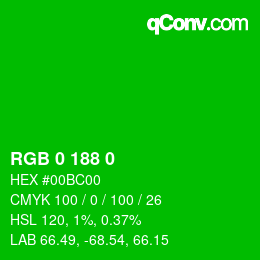 Color code: RGB 0 188 0 | qconv.com