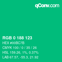 Color code: RGB 0 188 123 | qconv.com
