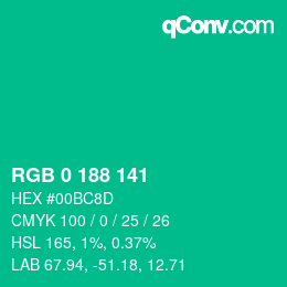 Color code: RGB 0 188 141 | qconv.com