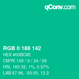 Color code: RGB 0 188 142 | qconv.com