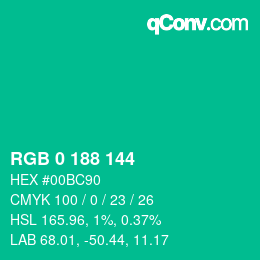 Color code: RGB 0 188 144 | qconv.com