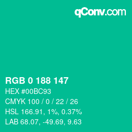 Color code: RGB 0 188 147 | qconv.com