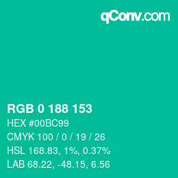 Color code: RGB 0 188 153 | qconv.com
