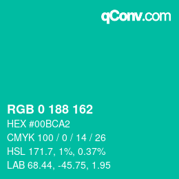 Color code: RGB 0 188 162 | qconv.com