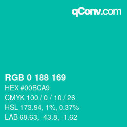 Color code: RGB 0 188 169 | qconv.com