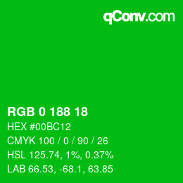 Color code: RGB 0 188 18 | qconv.com