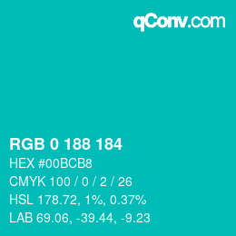 Color code: RGB 0 188 184 | qconv.com