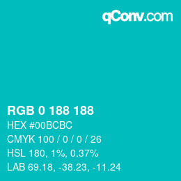 Color code: RGB 0 188 188 | qconv.com