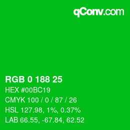 Color code: RGB 0 188 25 | qconv.com