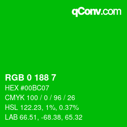 Color code: RGB 0 188 7 | qconv.com